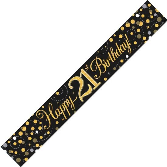 9ft Banner Sparkling Fizz 21st Birthday Black & Gold Holographic