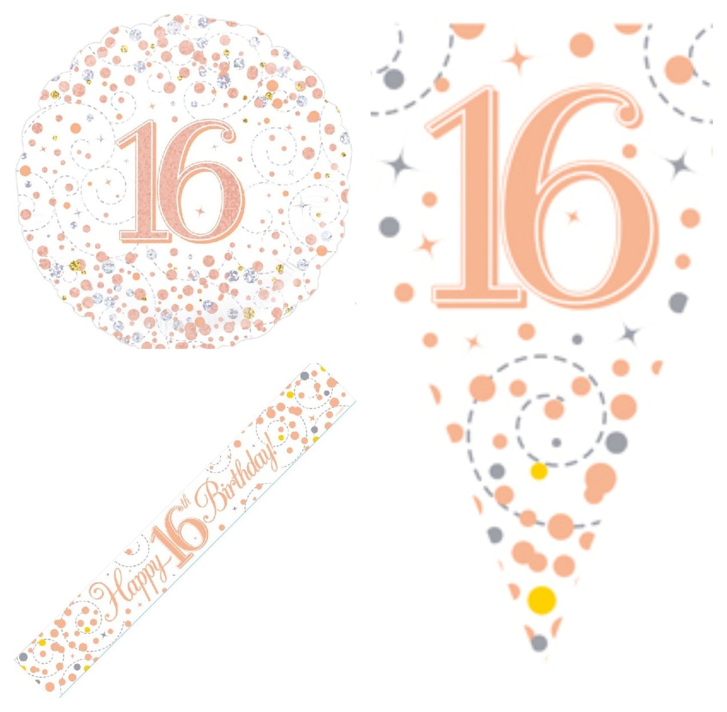 Rose Gold Bundle D Banner, Bunting, Foil Balloon Ages 16 to 90