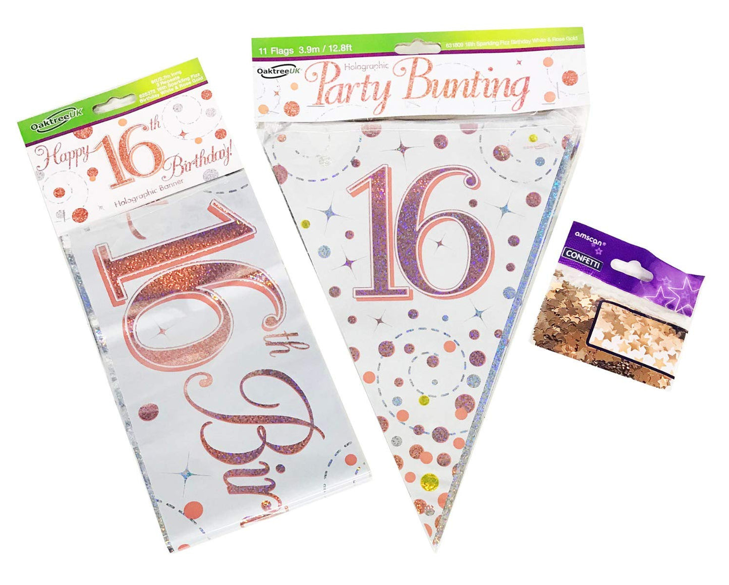 Rose Gold Bundle A Banner, Bunting, Confetti Ages 16 to 90