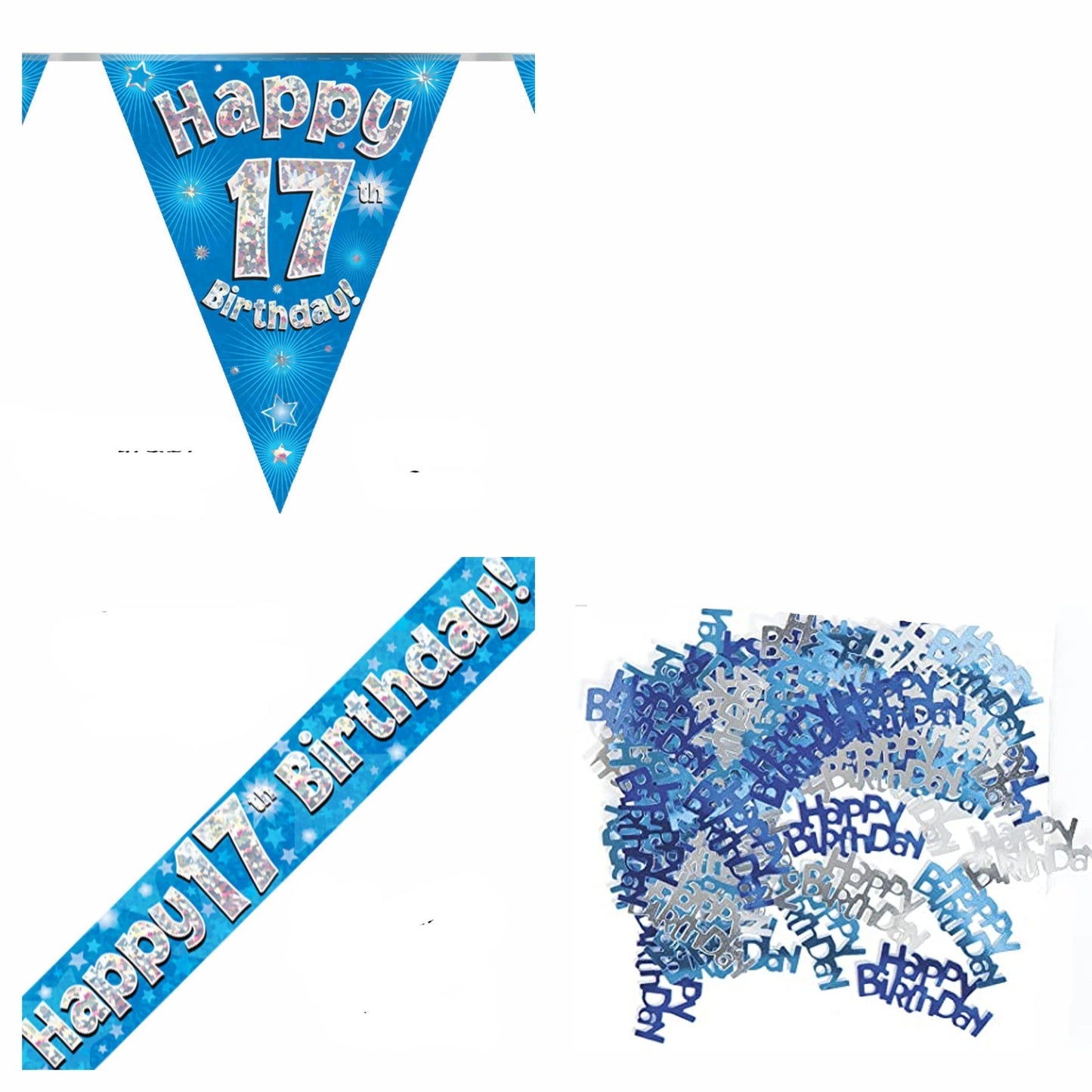 Blue Stars Bundle A Banner, Bunting, Confetti Ages 1 to 90