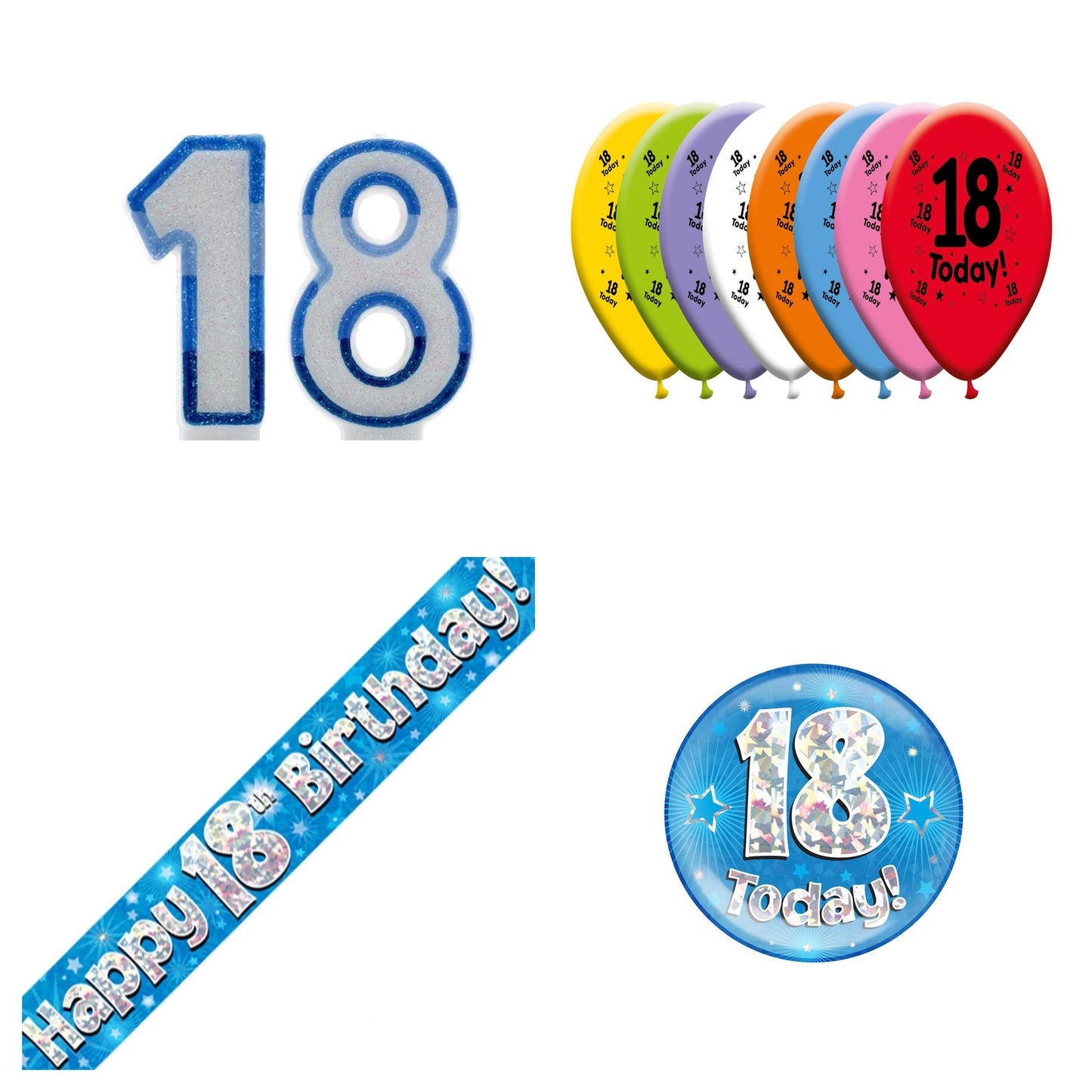 Blue Stars Bundle B Banner, Balloons, Candle, Badge Ages 1 to 90