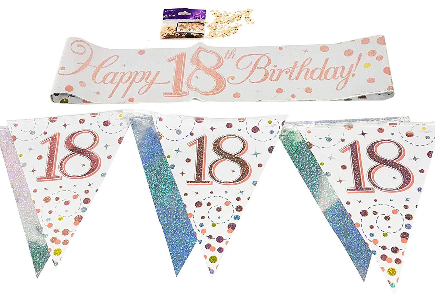 Rose Gold Bundle A Banner, Bunting, Confetti Ages 16 to 90