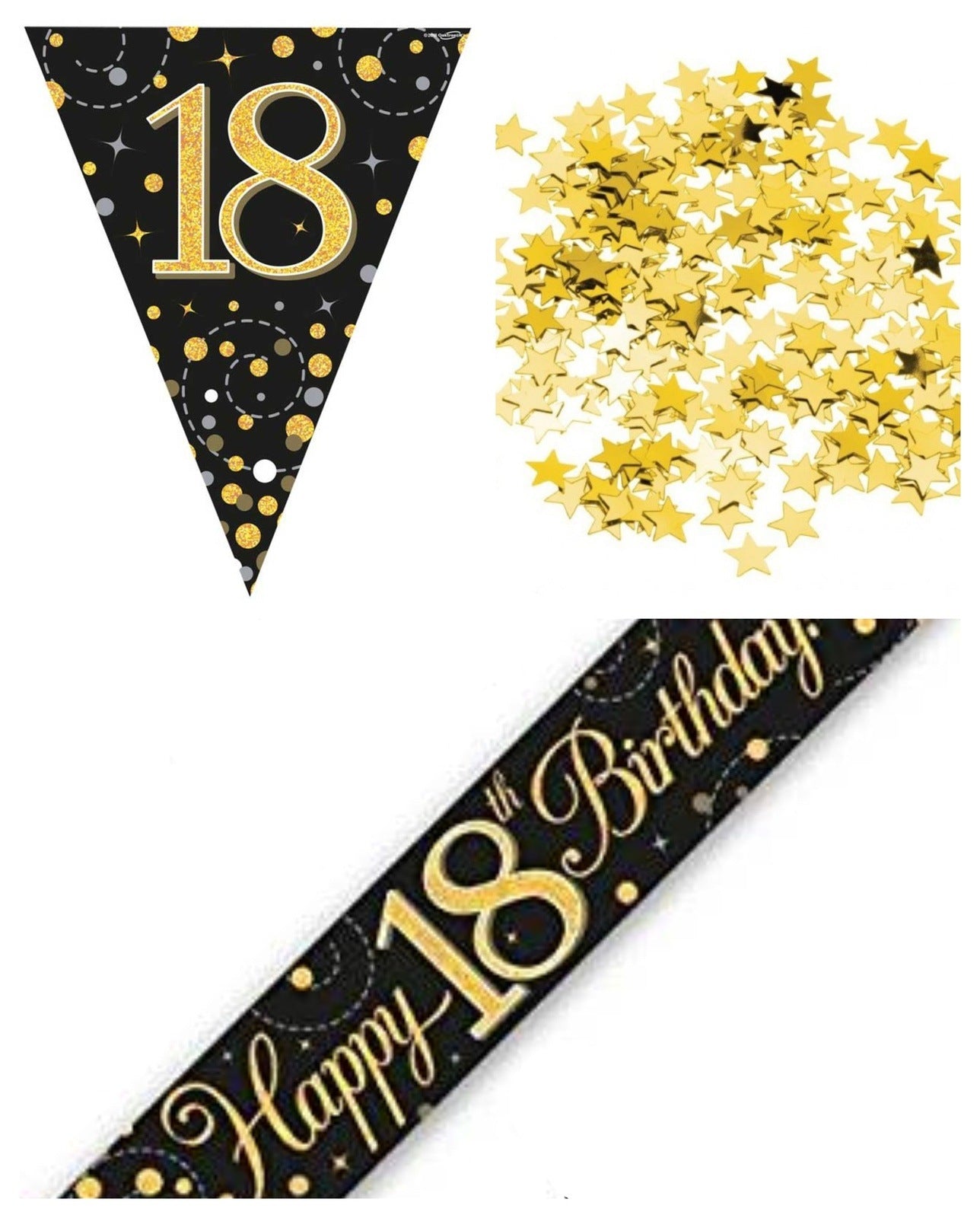 Black And Gold Bundle A Banner, Bunting, Confetti Ages 16 to 90