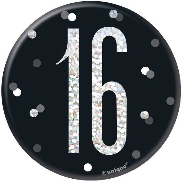 Black & Silver Birthday Badge 16th