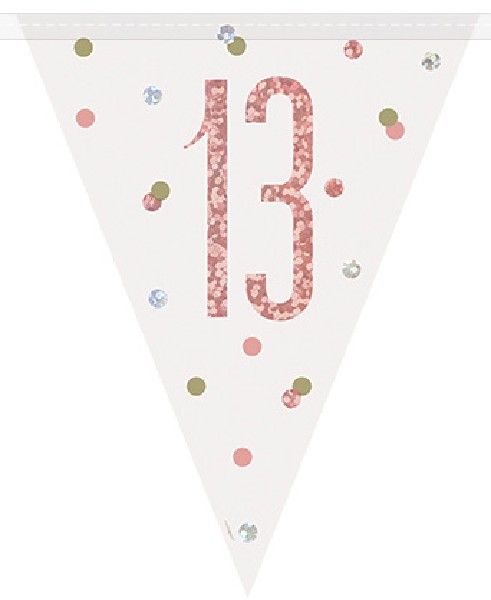 Rose Gold & Silver Prismatic Plastic Flag Banner 13th