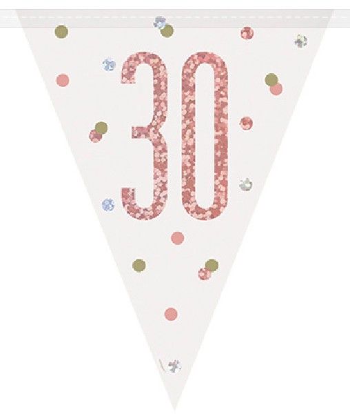 Rose Gold & Silver Prismatic Plastic Flag Banner 30th