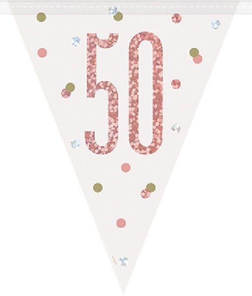 Rose Gold & Silver Prismatic Plastic Flag Banner 50th