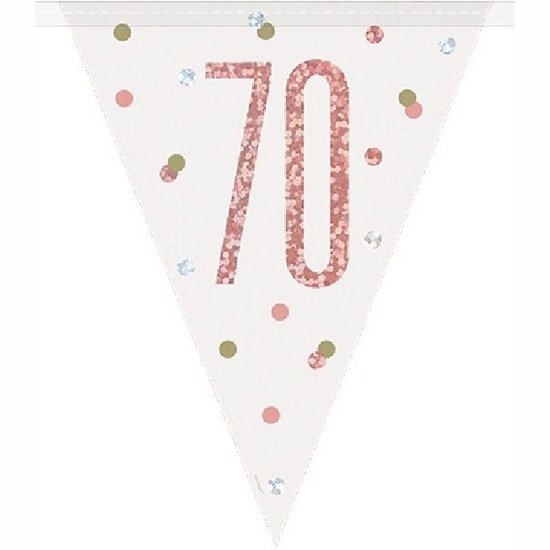 Rose Gold & Silver Prismatic Plastic Flag Banner 70th