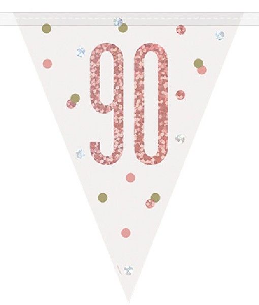 Rose Gold & Silver Prismatic Plastic Flag Banner 90th