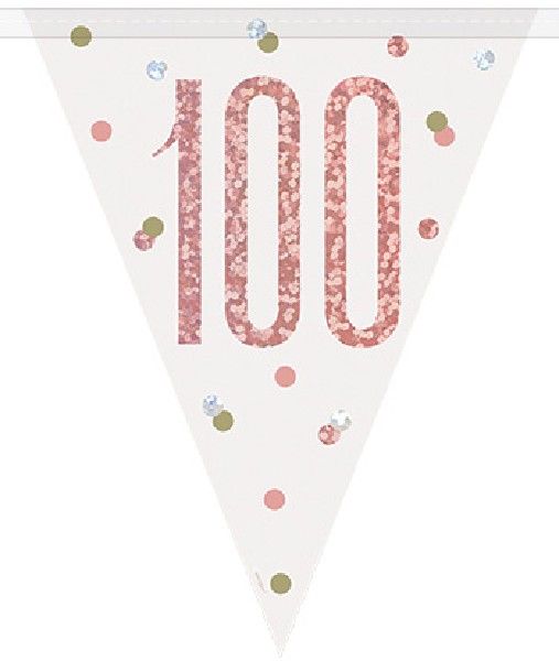 Rose Gold & Silver Prismatic Plastic Flag Banner 100th