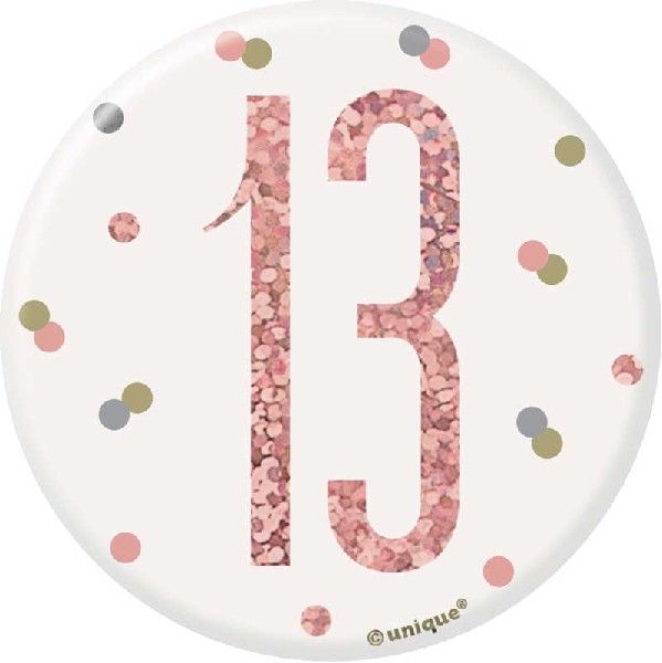 Rose Gold & Silver Birthday Badge 13th
