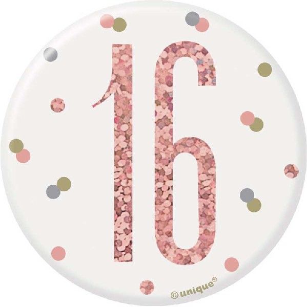 Rose Gold & Silver Birthday Badge 16th