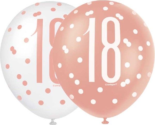 Rose Gold & White Latex Balloons 18th