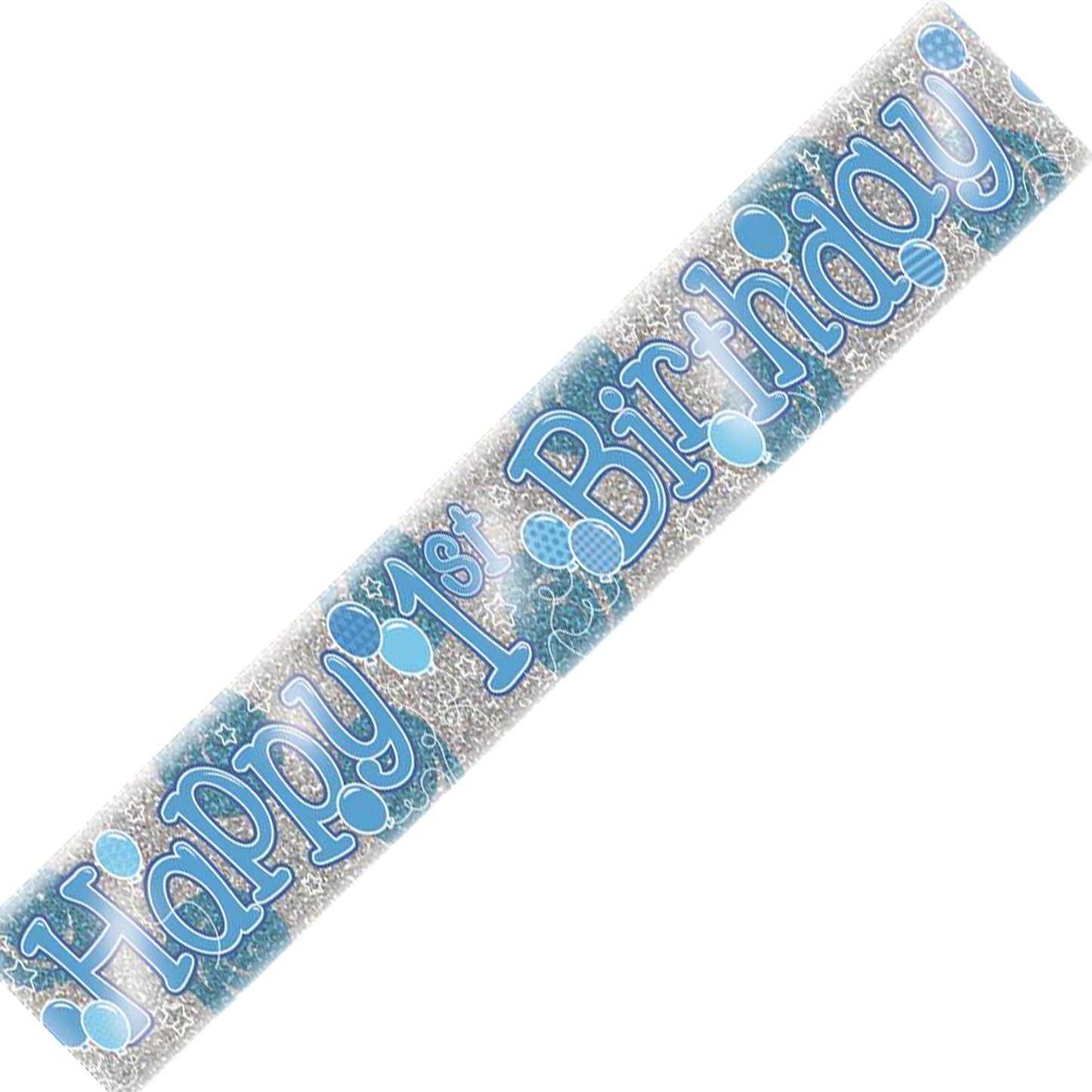 Age 1 Birthday Banner Blue And Silver Holographic Recyclable 1st Birthday Party Banner