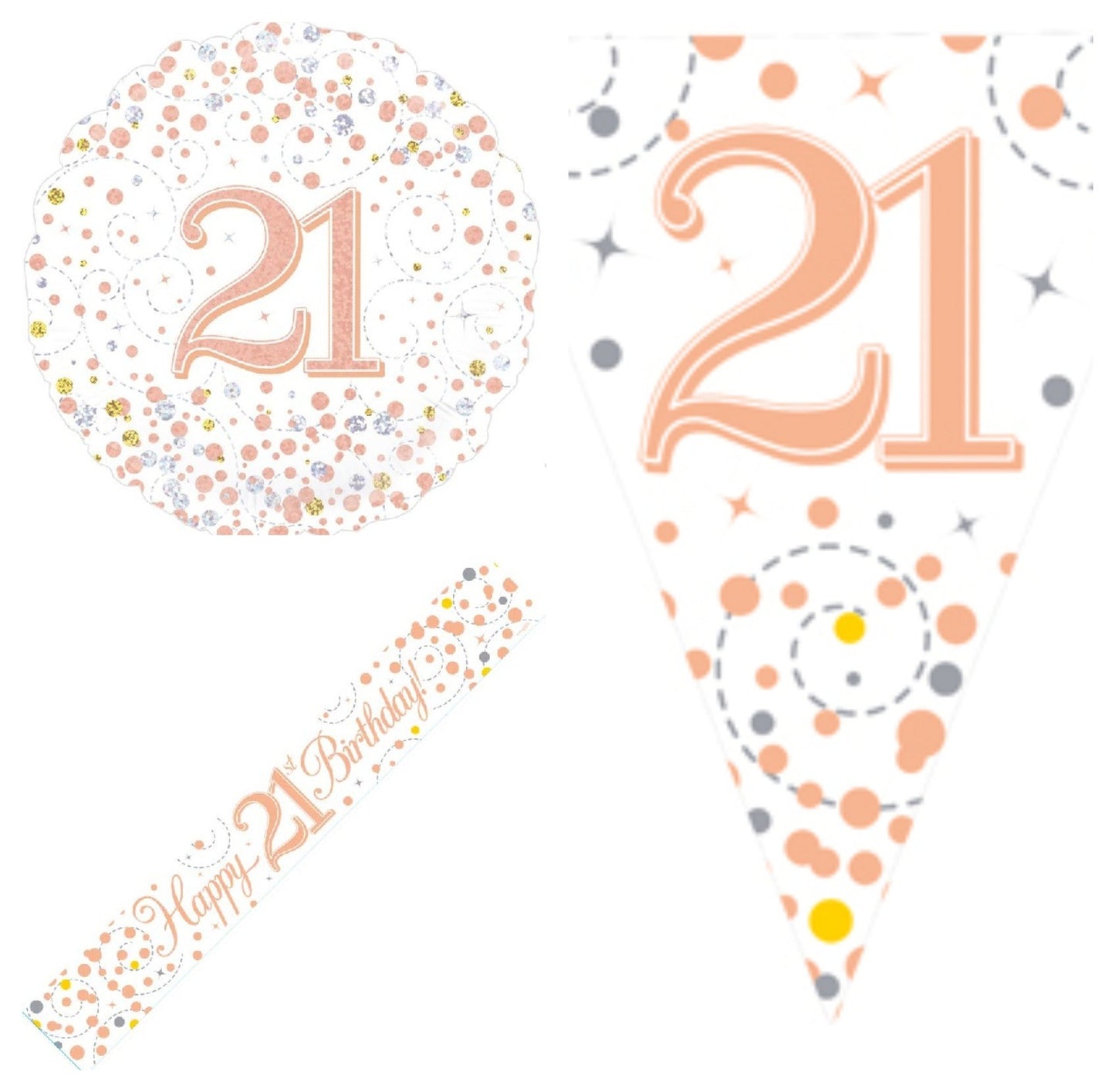 Rose Gold Bundle D Banner, Bunting, Foil Balloon Ages 16 to 90