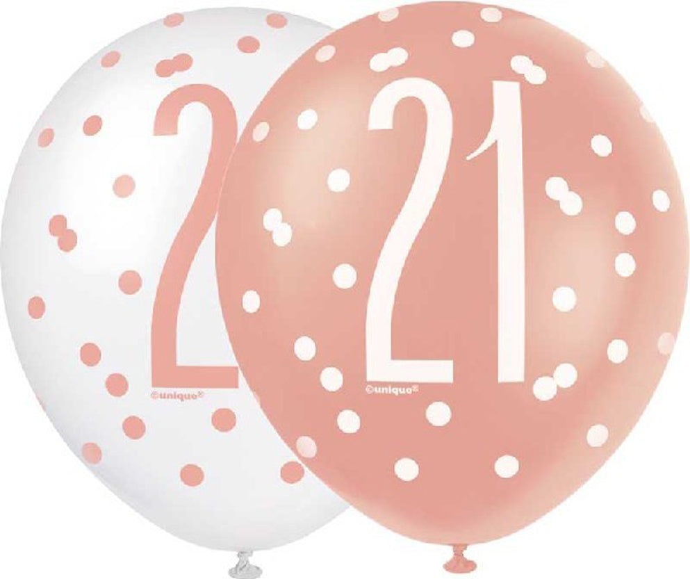 Rose Gold & White Latex Balloons 21st