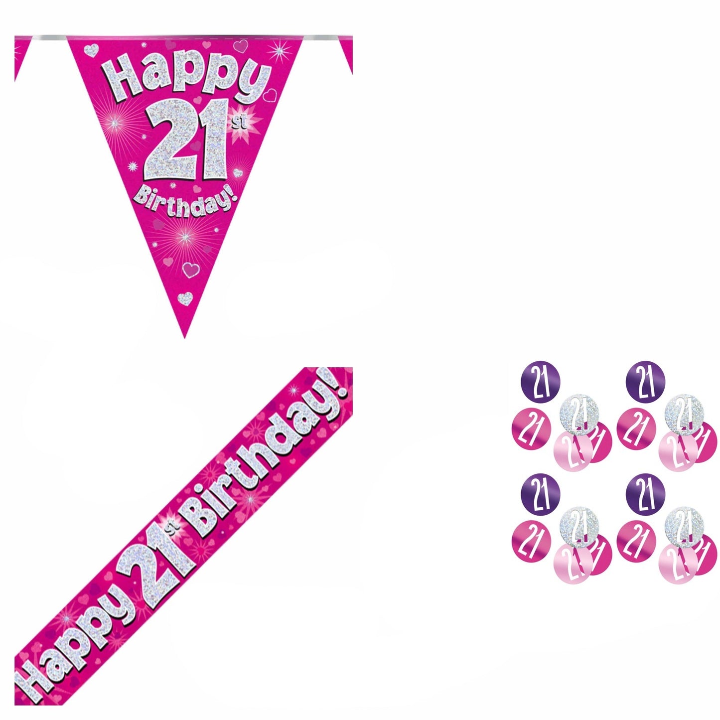 Pink Hearts Bundle A Banner, Bunting, Confetti Ages 1 to 90