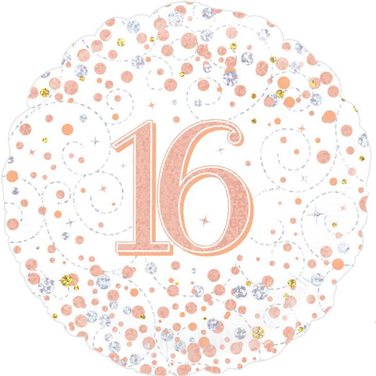 16th Sparkling Fizz Happy Birthday White & Rose Gold