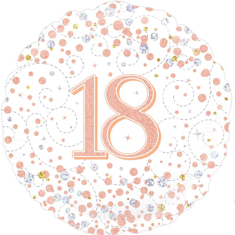 18th Sparkling Fizz Happy Birthday White & Rose Gold