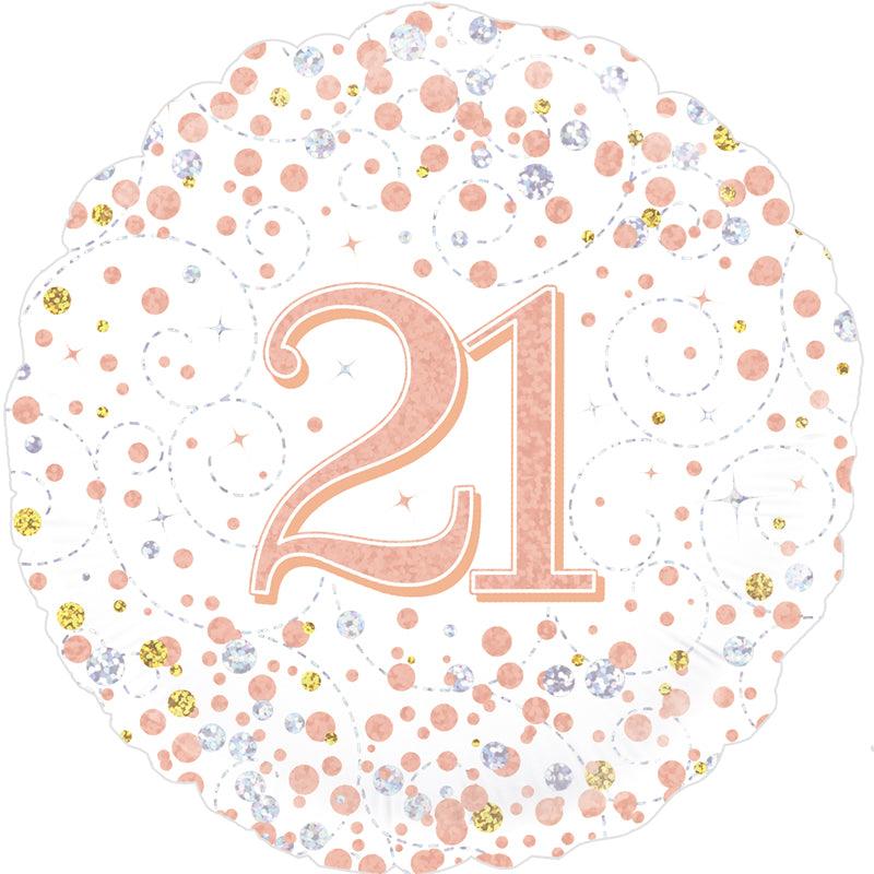 21st Sparkling Fizz HappyBirthday White & Rose Gold