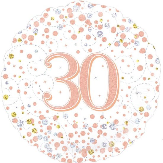 30th Sparkling Fizz Happy Birthday White & Rose Gold