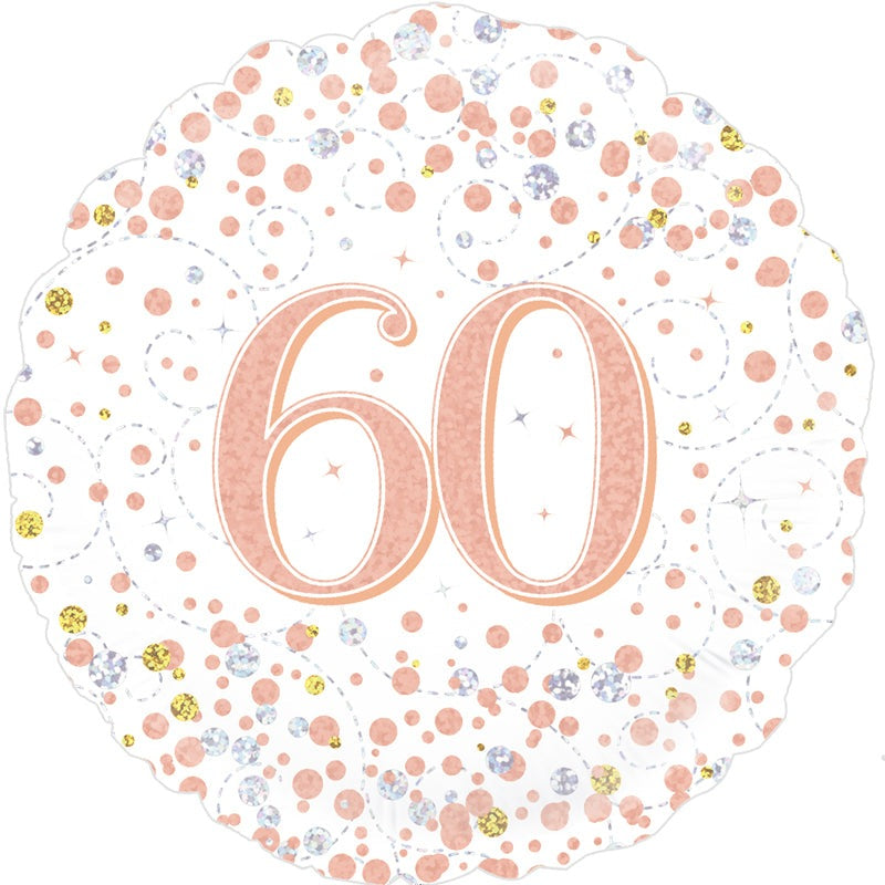 60th Sparkling Fizz Birthday White & Rose Gold