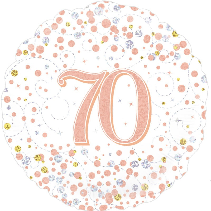 70th Sparkling Fizz Birthday White & Rose Gold