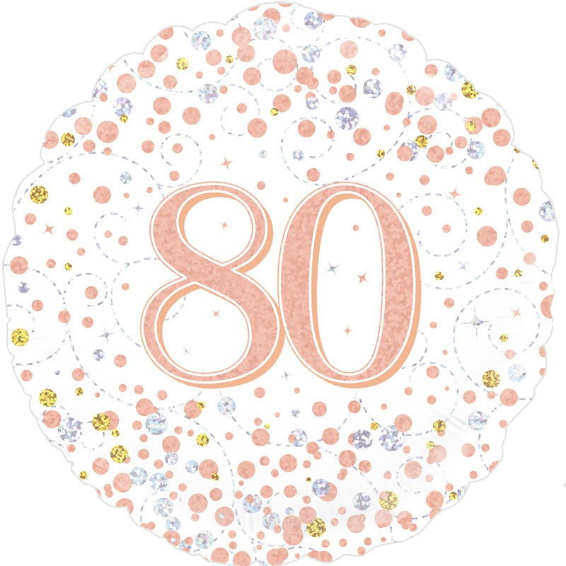 80th Sparkling Fizz Birthday White & Rose Gold