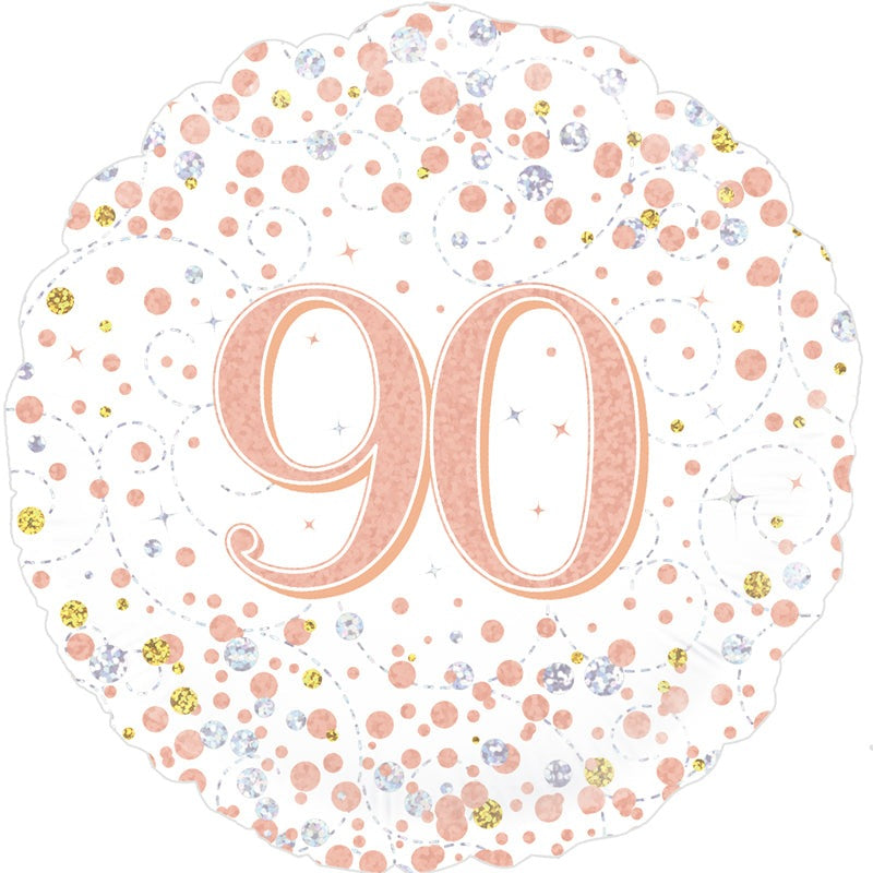 90th Sparkling Fizz Birthday White & Rose Gold