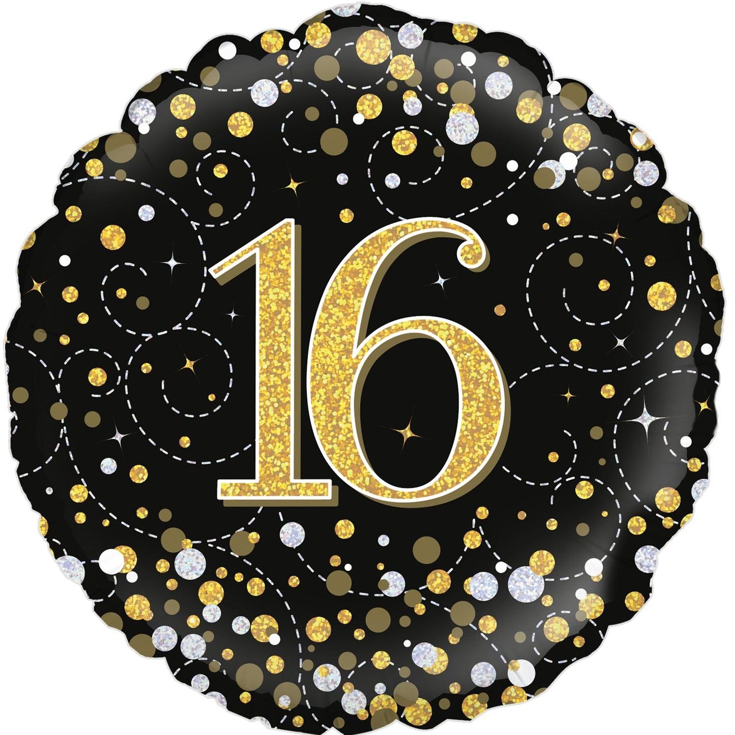 16th Sparkling Fizz Birthday Black & Gold
