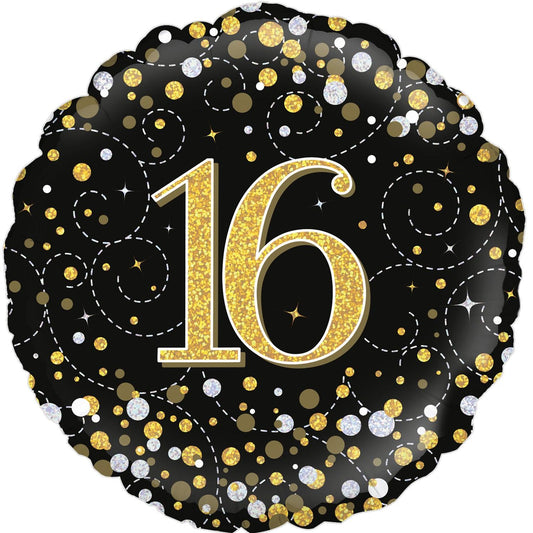 16th Sparkling Fizz Birthday Black & Gold