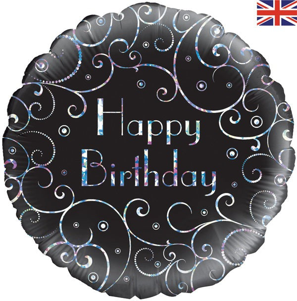 Birthday Black Swirls Foil Balloon