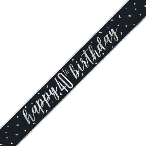 Black & Silver Foil Banner Happy 40th Birthday