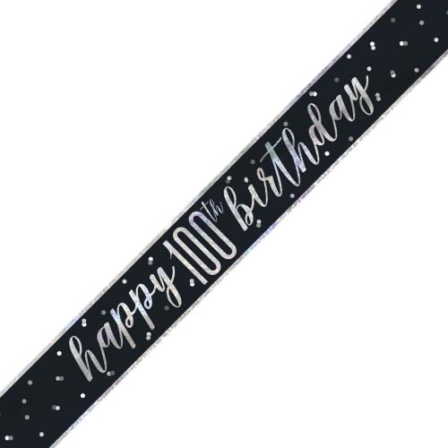 Black & Silver Foil Banner Happy 100th Birthday
