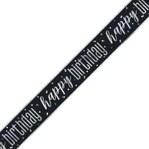 Black & Silver Prismatic Foil Banner Happy Birthday