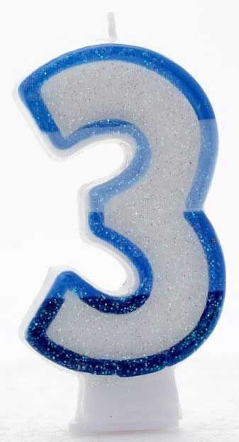 Age 3 Wax Birthday Candle Blue