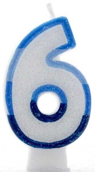 Age 6 Wax Birthday Candle Blue