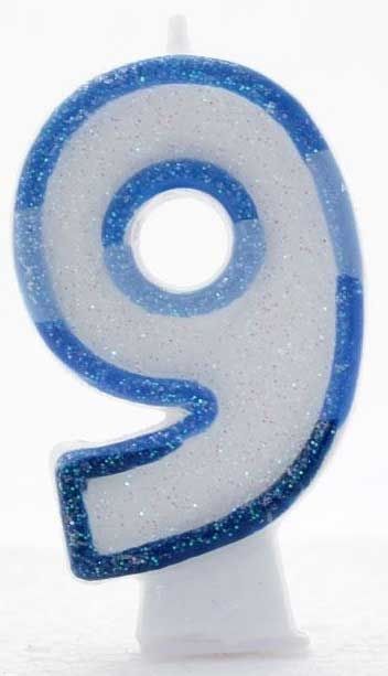 Age 9 Wax Birthday Candle Blue