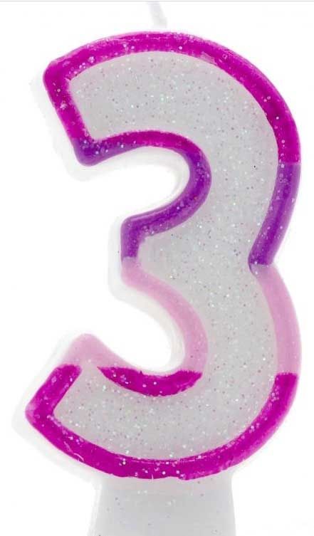 Age 3 Wax Birthday Candle pink