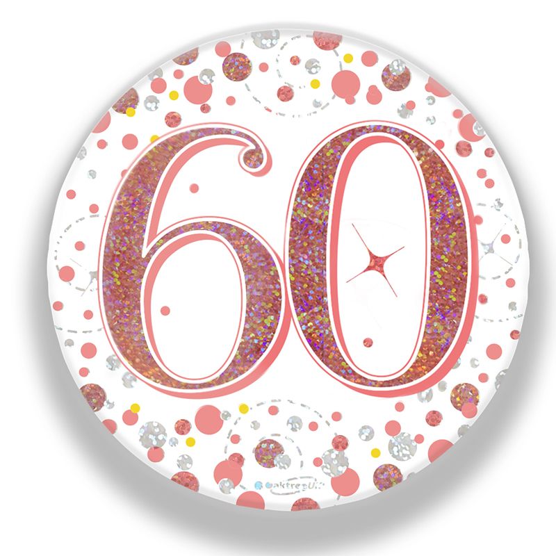 Oaktree 3" Badge 60th Birthday Sparkling Fizz Rose Gold Holographic