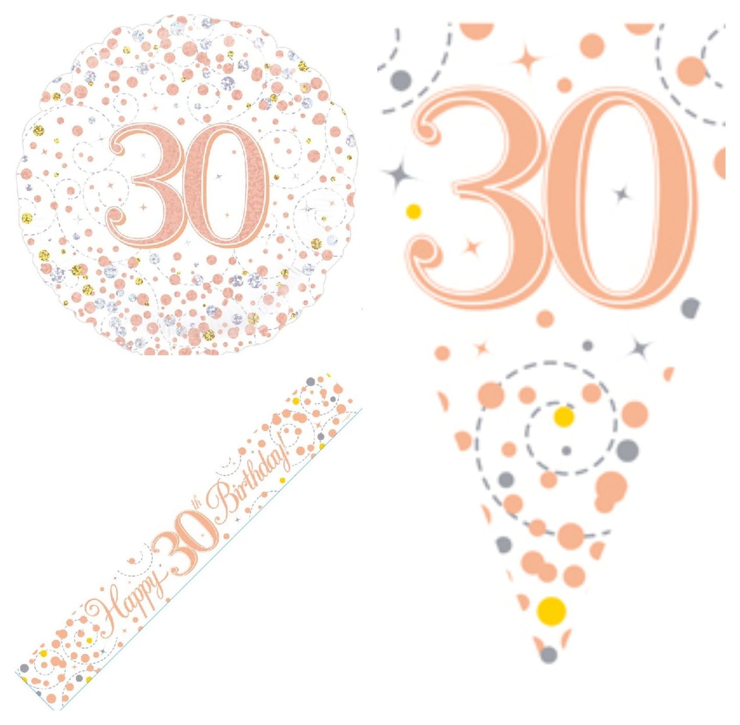 Rose Gold Bundle D Banner, Bunting, Foil Balloon Ages 16 to 90