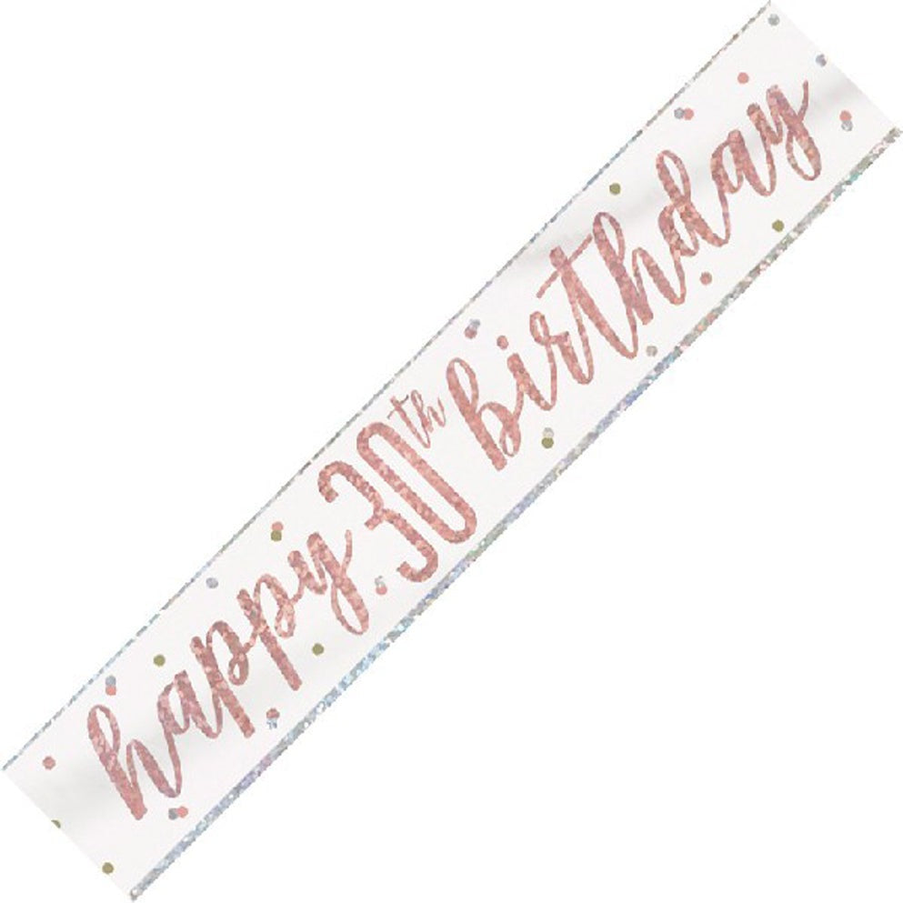 Rose Gold & Silver Foil Banner Happy 30th Birthday