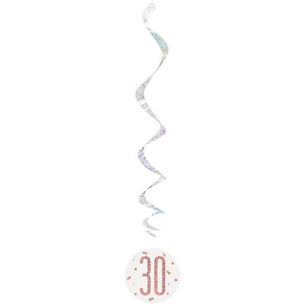 Rose Gold & Silver Hanging Swirls 30th