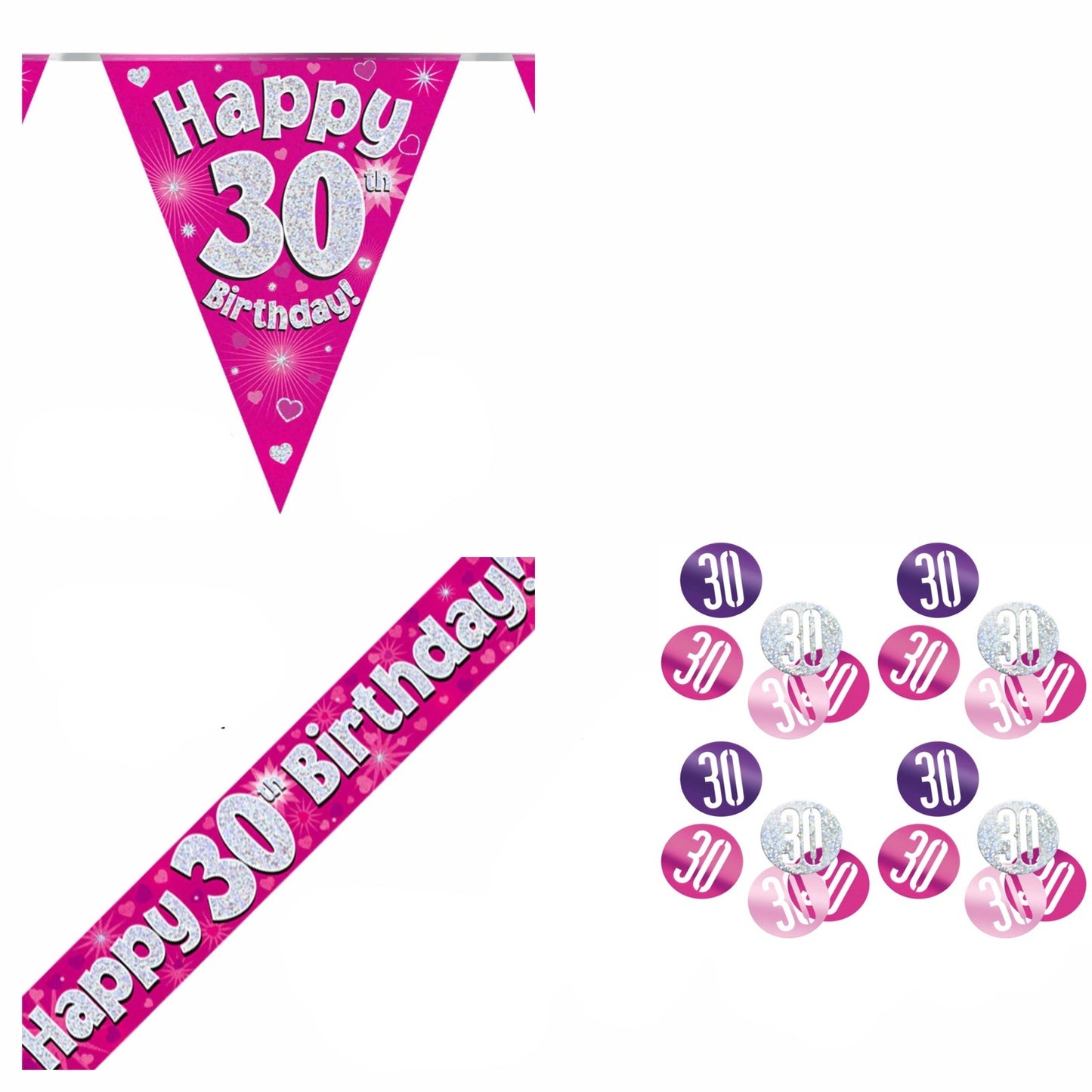 Pink Hearts Bundle A Banner, Bunting, Confetti Ages 1 to 90