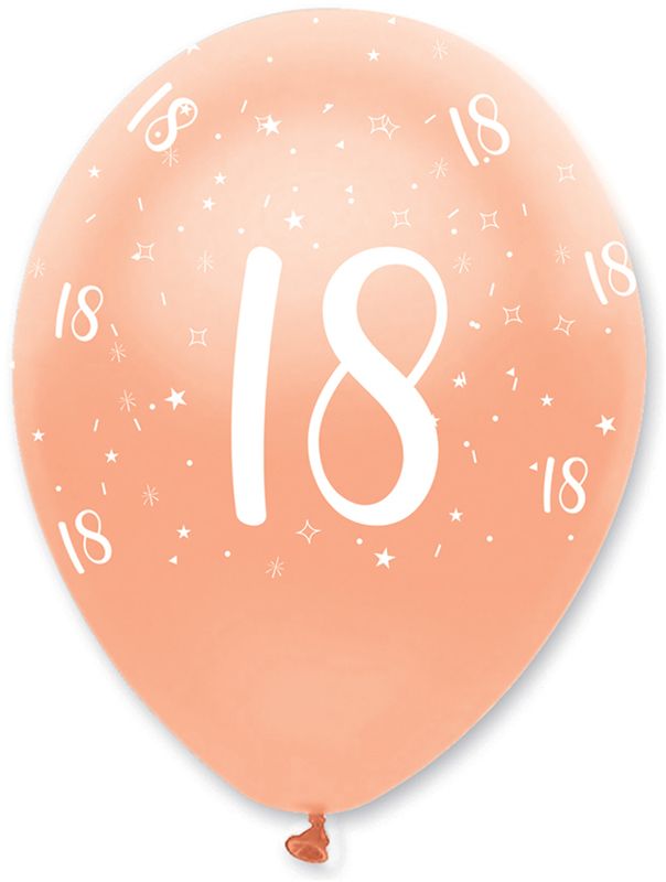 Rose Gold Age 18 Latex Balloons Pearlescent All Round Print