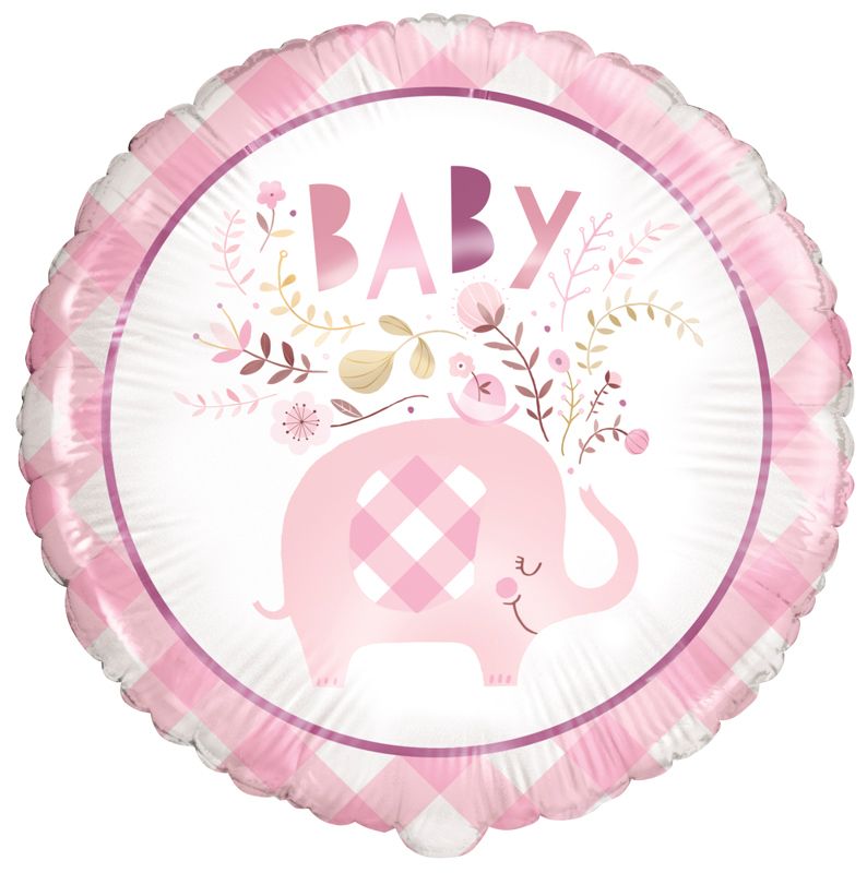 Pink Floral Elephant Round Foil Balloon 18", Package