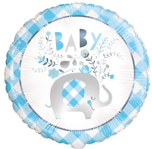 Blue Floral Elephant Round Foil Balloon 18", Package