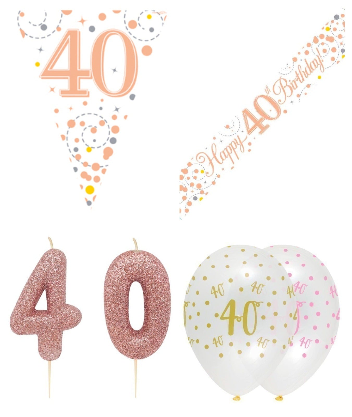 Rose Gold Bundle C Banner, Balloons, Candle, Bunting Ages 16 to 90