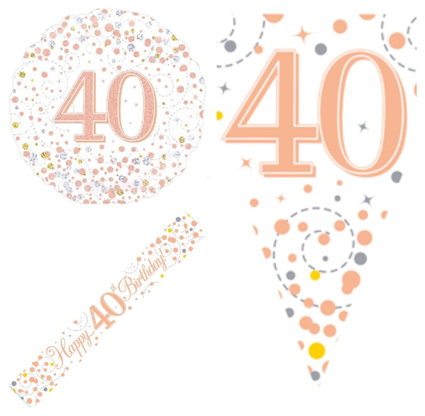 Rose Gold Bundle D Banner, Bunting, Foil Balloon Ages 16 to 90
