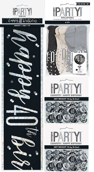 Black And Silver Bundle A Banner, Confetti, Balloons Ages 13 to 100